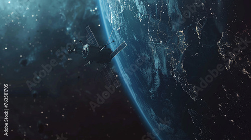 Concept of internet connection via satellite communication in outer space 32k, full ultra hd, high resolution