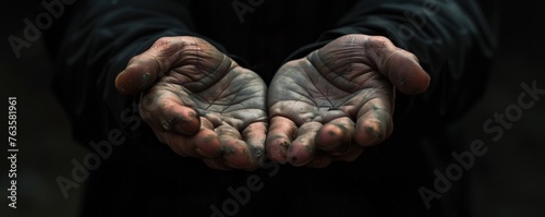 Weathered hands open in offering photo