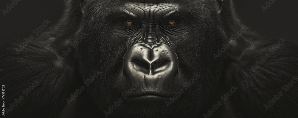 Majestic gorilla portrait on dark background