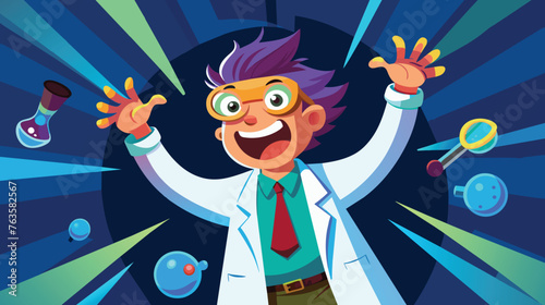 Excited Mad Scientist in Cartoon Laboratory
