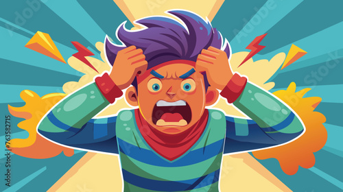 Frustrated Man Clutching Head in Desperation Against Abstract Background