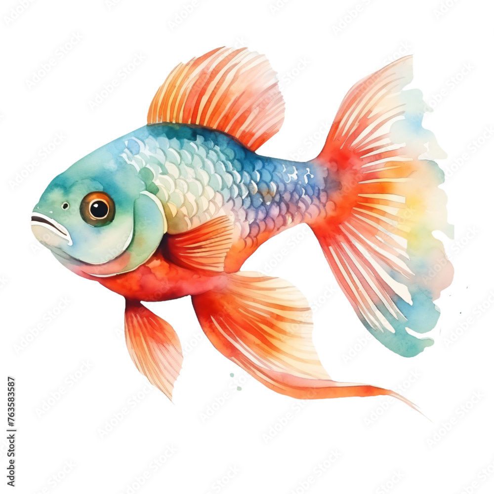 A watercolor rendition of a lively goldfish