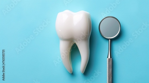 Dental model and dental equipment on blue background, concept image of dental background