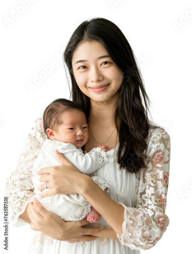 latin mother holding her newborn baby transparent background