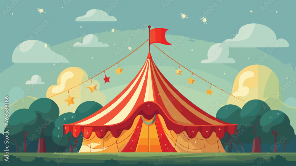 Circus wheel and tent design flat cartoon vector il - obrazy, fototapety, plakaty 