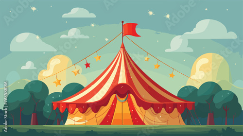 Circus wheel and tent design flat cartoon vector il photo