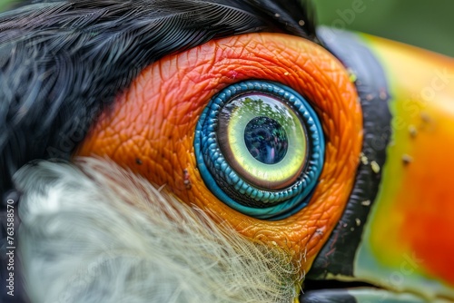 Close-Up View of a Colorful Toucan Bird's Eye – Vibrant Detail of Exotic Wildlife in Natural Habitat photo
