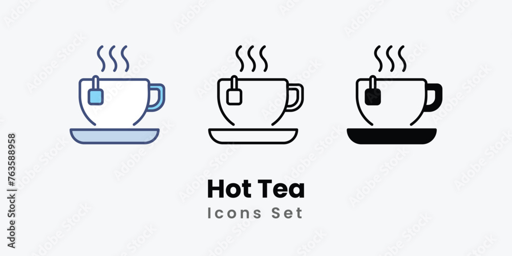 Hot Tea icons thin line and glyph vector icon stock illustration