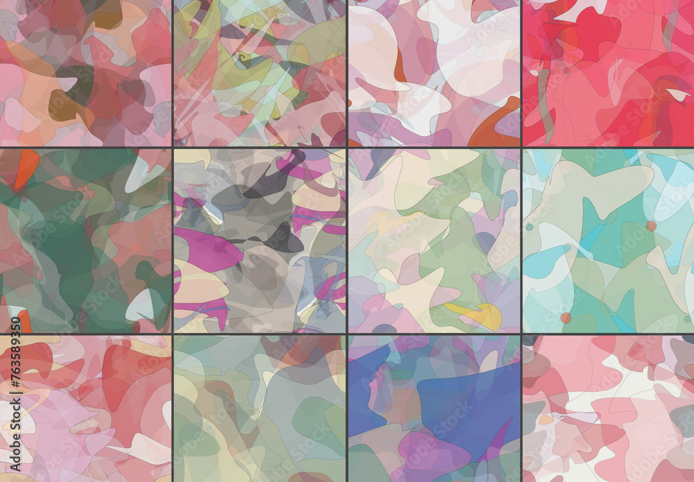 Seamless Pattern Set with Transparent Random Overlapping Wavy Shapes ...