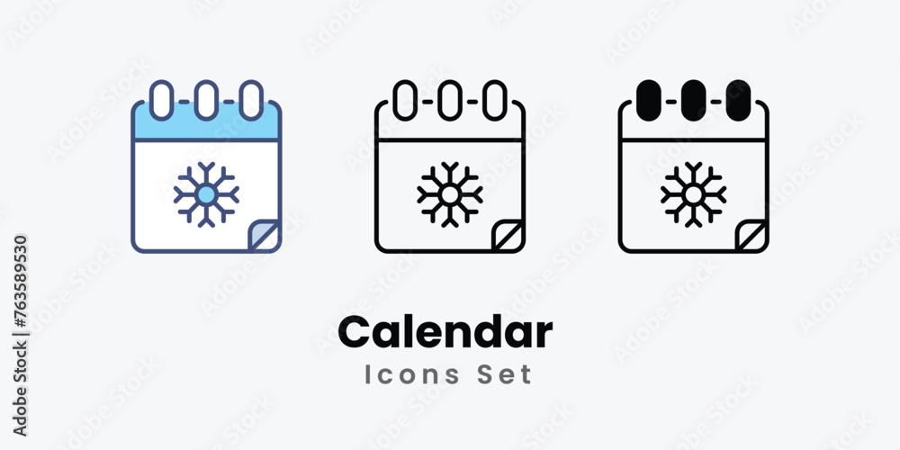 Calendar icons thin line and glyph vector icon stock illustration