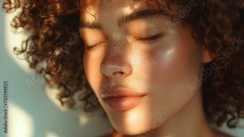 close up portrait of young woman , ai