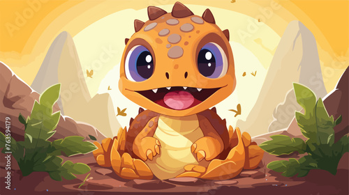 Cute dinosaur hatching from an egg vector  © iclute