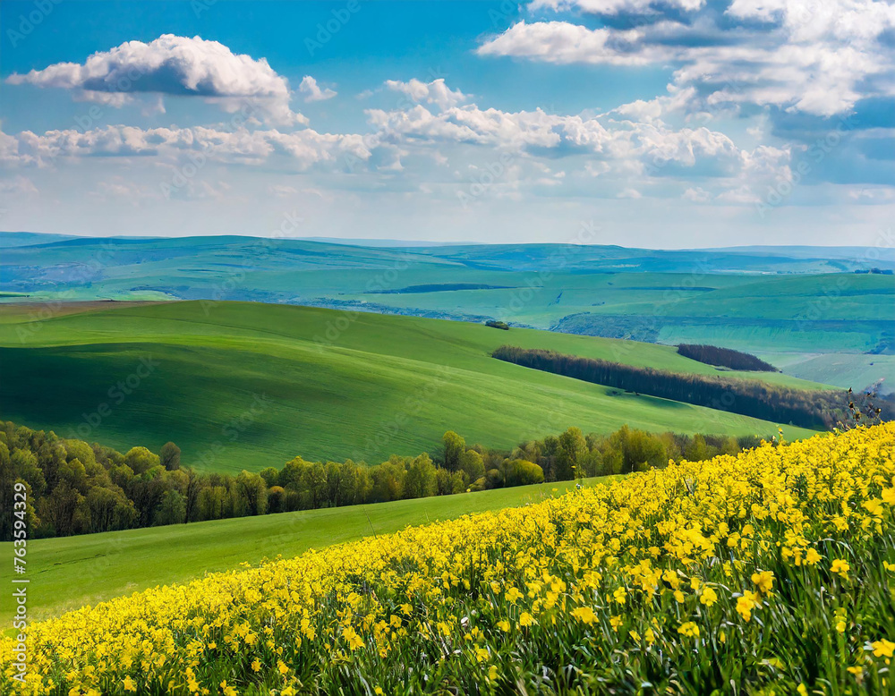 Beautiful and miraculous colors of green spring panorama landscap