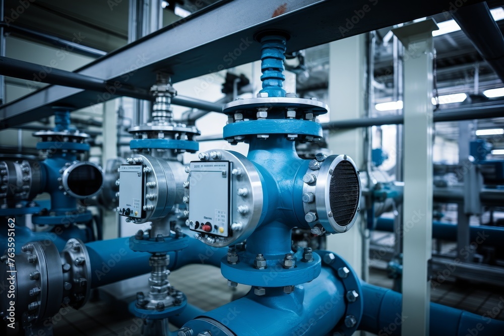 Fototapeta premium The intricate workings of a level transmitter amidst the complex machinery of an industrial plant