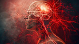 Migraine manifestation, throbbing cerebral arteries, pain signaling, stress effects on brain
