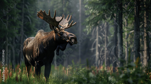 Majestic moose, crisp antler detail, natural forest habitat © Creatizen