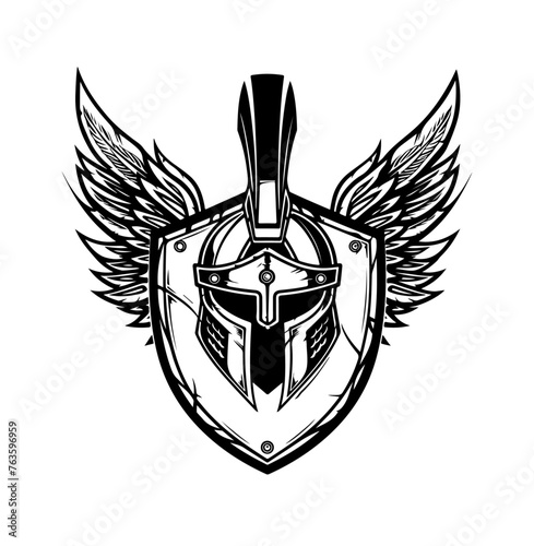 Spartaner Helm Flügel Schild Vektor Gladiator Wappen Sparta Logo Krieger Symbol