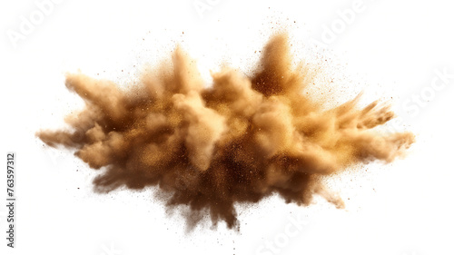 A diffuse, spreading cloud of brown dust isolated against a white background.