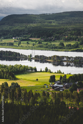 Green fields in front of the river Ljusnan in Hälsingland