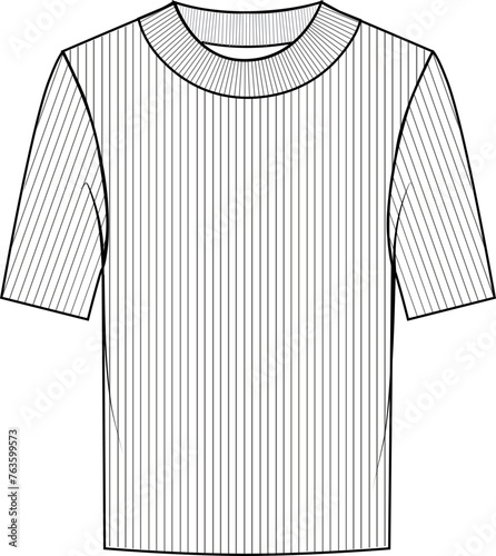 Short Sleeve Ribbed Knit Top. Technical fashion illustration. Front, white color style. CAD mockup.