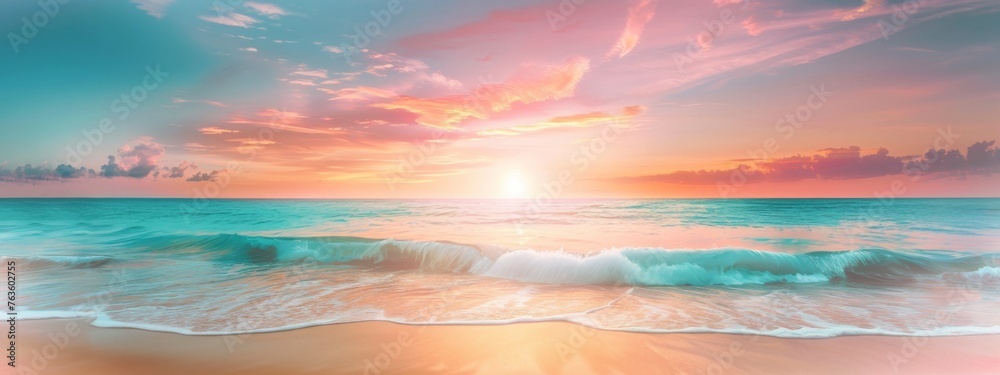 horizon sea water surface background banner. Inspire nature landscape coast. Beautiful wonderful tropical island paradise. Beach sunrise summer vacation