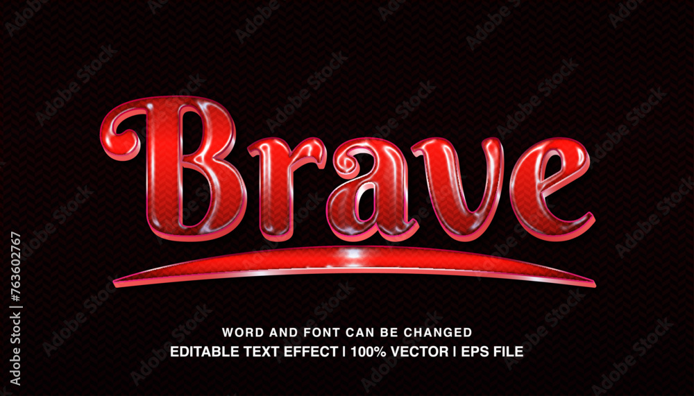 Brave editable text effect template, red glossy luxury style typeface, premium vector