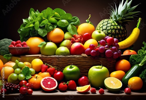 illustration, vibrant fresh fruits vegetables promoting health benefits plant based diet, vibrant