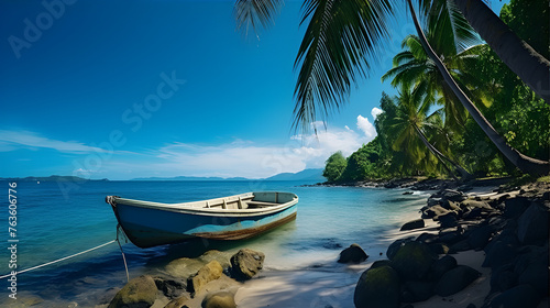 A collection of beautiful beach scenes with boats.
