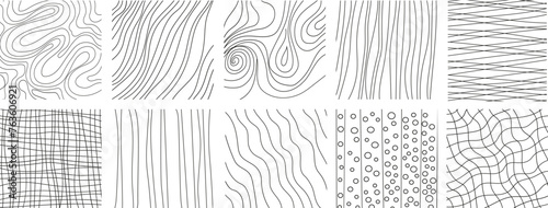 Hand drawn line textures. Includes vector scribbles,grid with irregular, horizontal and wavy strokes,doodle patterns. Isolated Ink lines on a white background. Modern Illustration set of freehand grap
