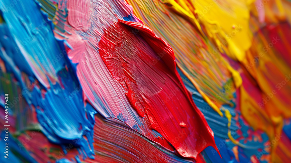 Close-up of abstract rough colorful texture, dynamic brushstrokes, vivid hues, intricate patterns, tactile sensation, artistic expression, visual depth, captivating composition