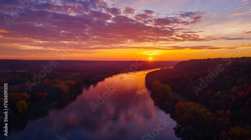 fall sunset above river 