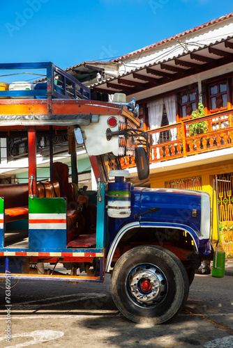 Colorful traditional rural bus from Colombia called chiva photo