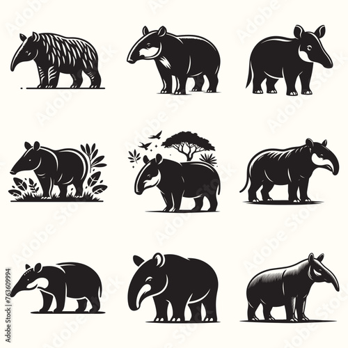Tapir Silhouette Vector Illustration Set