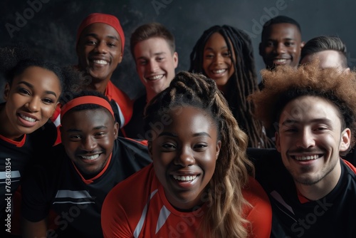 Joyful Sports Team Celebrating Diversity and Team Spirit