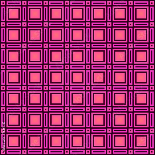 Geomatric repeating pattern in pink and black as square grid