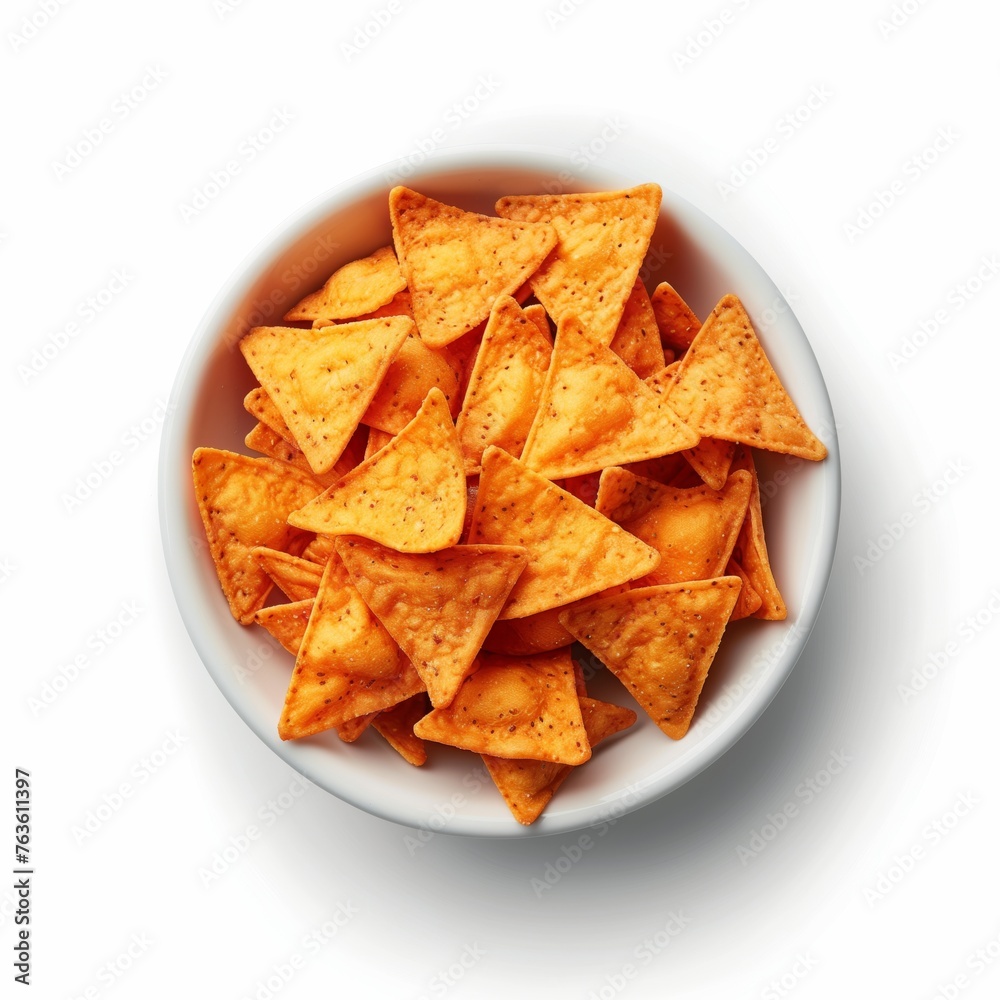 Bowl of tortilla chips from directly above on white background Bowl of tortilla chips from directly above on white background