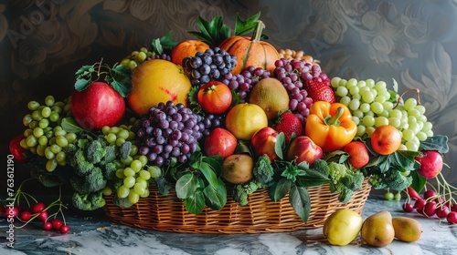 Assembling a colorful fruit and vegetable basket as a symbol of abundance for Saint Joseph s Day table