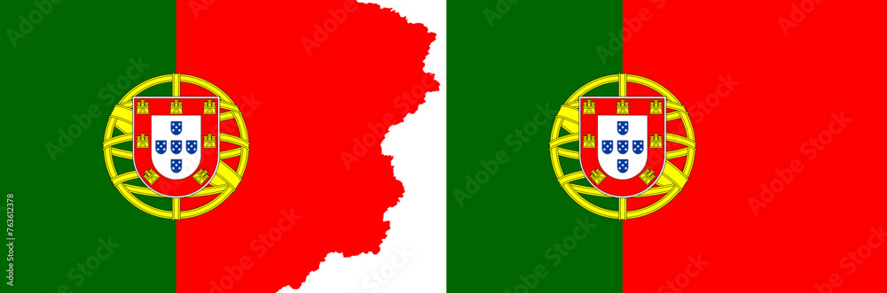 Portuguese flags vector. Standard flag and with torn edges Portuguese flags vector. Standard flag and with torn edges