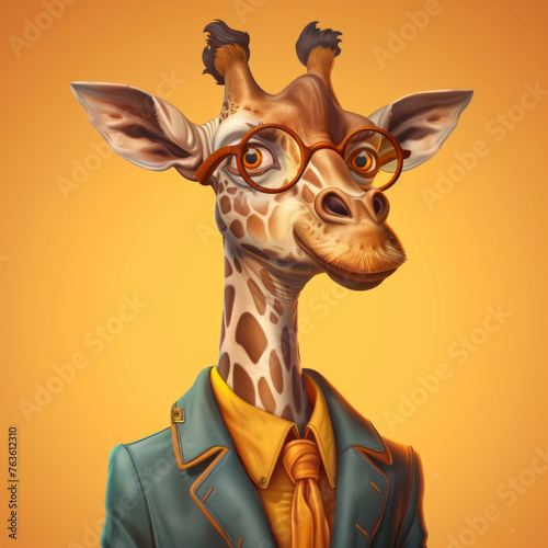 A giraffe wearing glasses and a suit © tope007