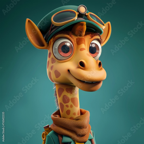 A cartoon giraffe wearing a pilot s hat and goggles