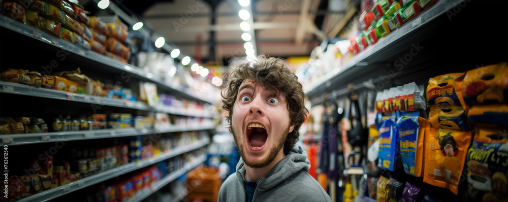 Excited shopper in hardware store