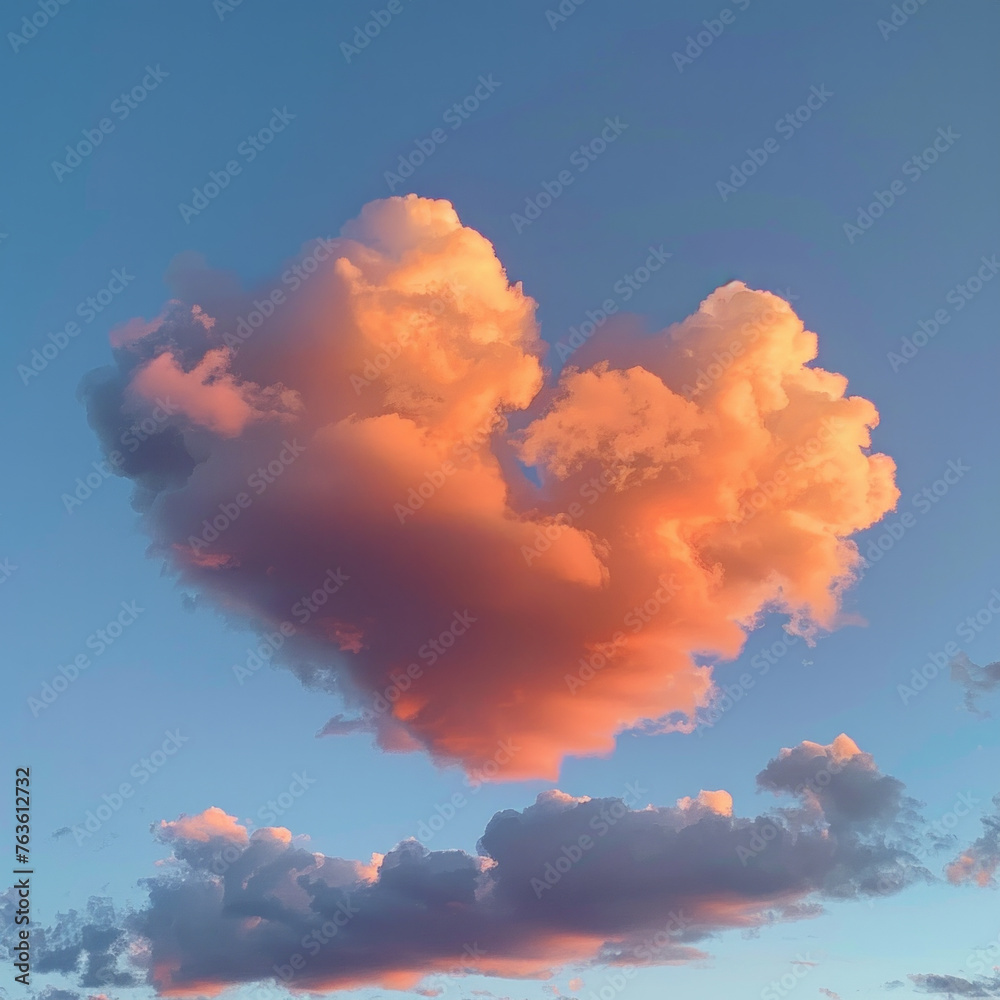 A heart-shaped cloud in the sky with a blue background