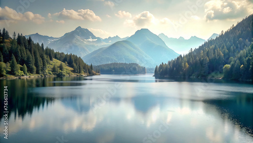 Morning Majesty: Alpine Lake amidst Mountains