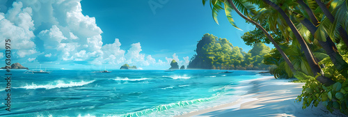 Tropical Island Paradise: Serene Beaches, Azure Seas, and Lush Palm Trees Under the Mesmerizing Sky © Lillian