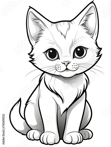 Cat coloring page white background ai generated