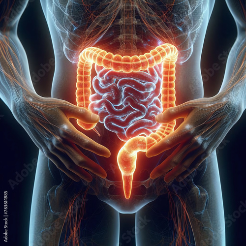 Glowing Illustration of Human Digestive System
