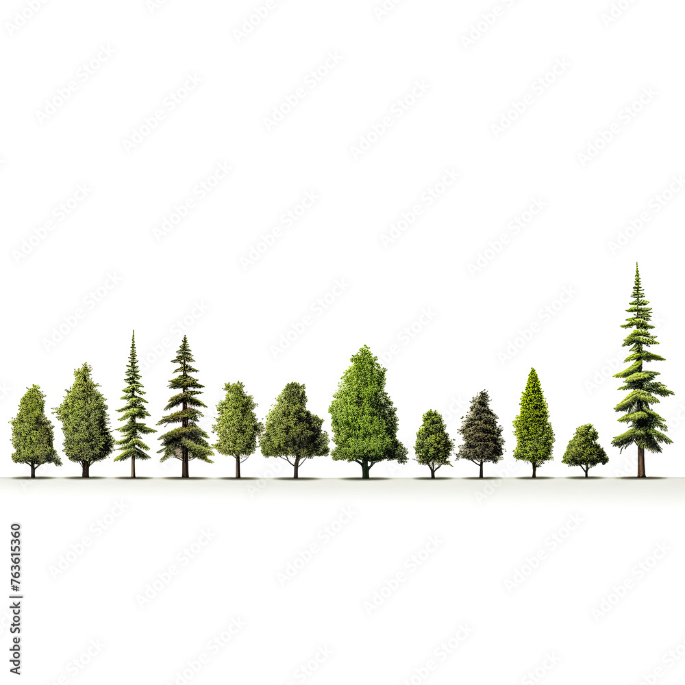 A row of trees with some of them being taller than others. The trees