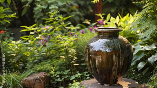 glazed water jar in the garden
