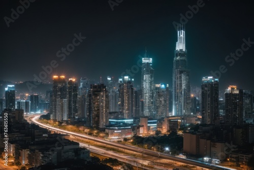 night view of buildings in modern city with lights © free