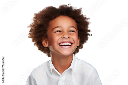 Portrait of a happy kid smiling and laughing, isolated on transparent background